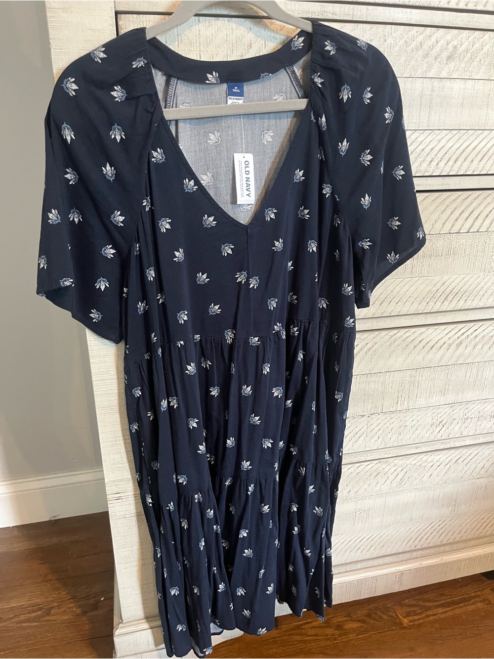 Old Navy Navy Floral V-Neck Tiered Mini Dress